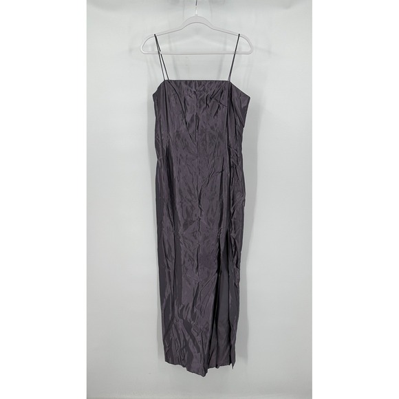 JS Collections Dresses & Skirts - Womens Minimalist 90s Charcoal Gray Metallic Spaghetti Strap Maxi Gown Dress 10